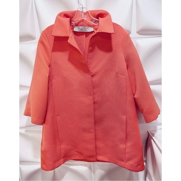 D. Exterior Womens Sz 8 Coral Pink Orange Ribbed Jacquard Tunic Duster Jacket - Picture 1 of 8